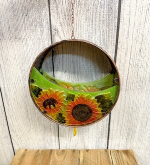 Bronze Bird Feeder with Embossed Glass Sunflowers